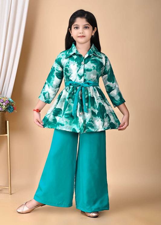 Girl's Stylish ETHNIC SET DRESS Western Party Wear Dresses Girls' Orange Floral Printed Tunic with Palazzo Pant Set | Stylish Party & Casual Wear | Soft Cotton Blend Fabric | Age 2-12 Years