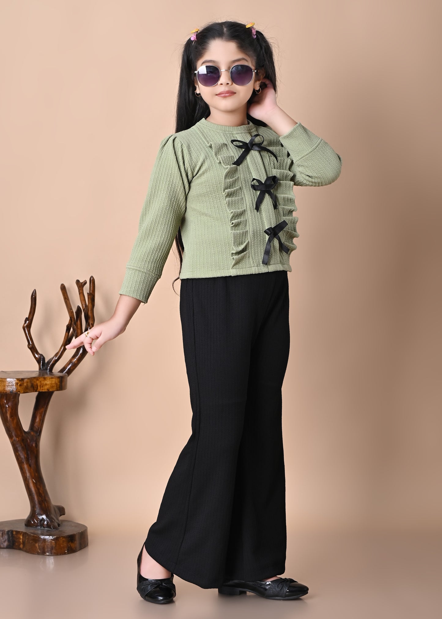 Girls Stylish RED Bow Top with Black Palazzo Pant Set, 2-13YEARS