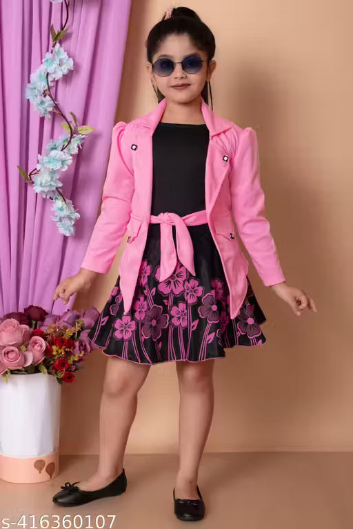 Girls Midi/Knee Length Party/Festive/Wedding Dress (Short Sleeve) JACKET,INNER,SKIRT AND BELT.
