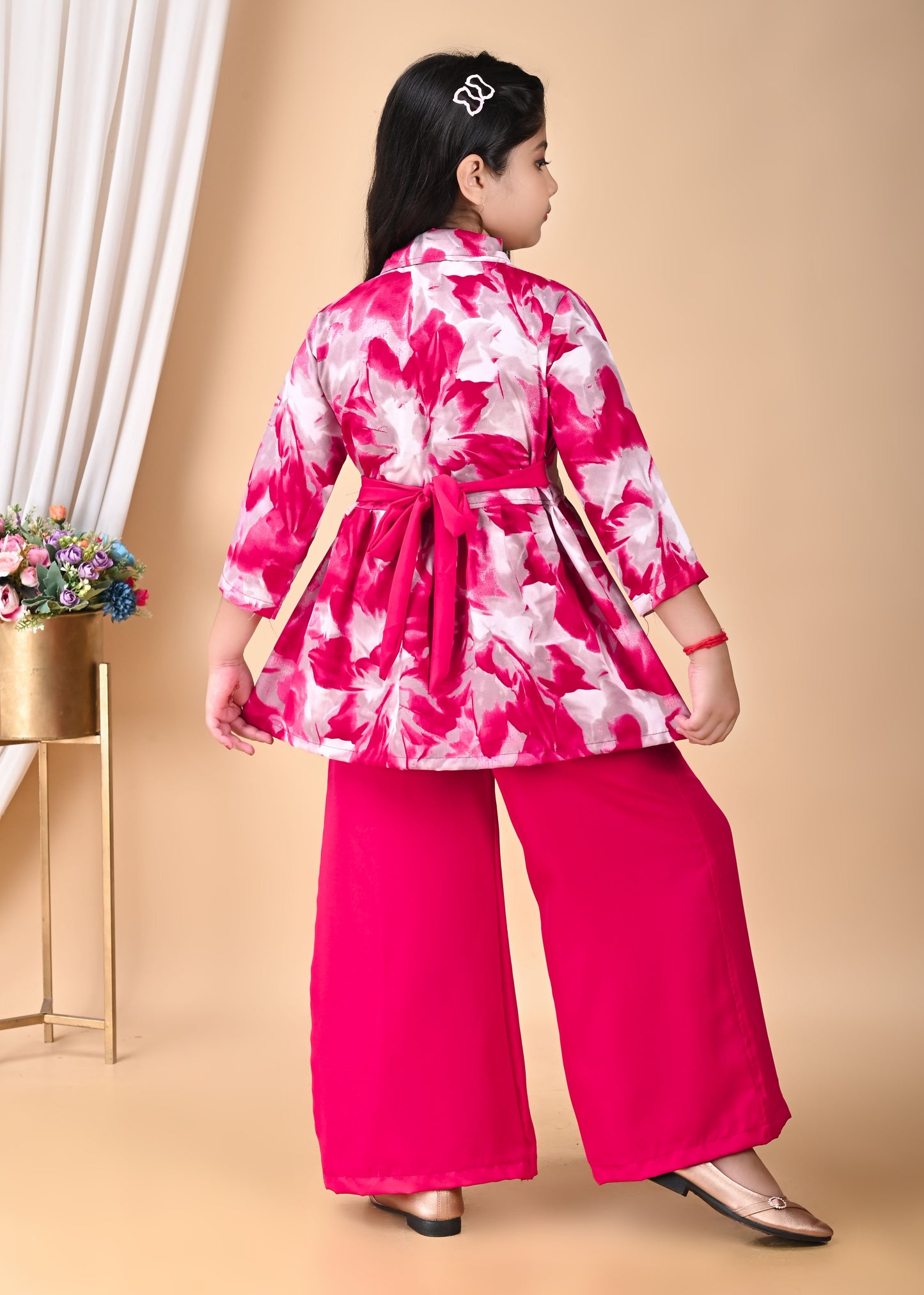 Girl's Stylish ETHNIC SET DRESS Western Party Wear Dresses Girls' Orange Floral Printed Tunic with Palazzo Pant Set | Stylish Party & Casual Wear | Soft Cotton Blend Fabric | Age 2-12 Years