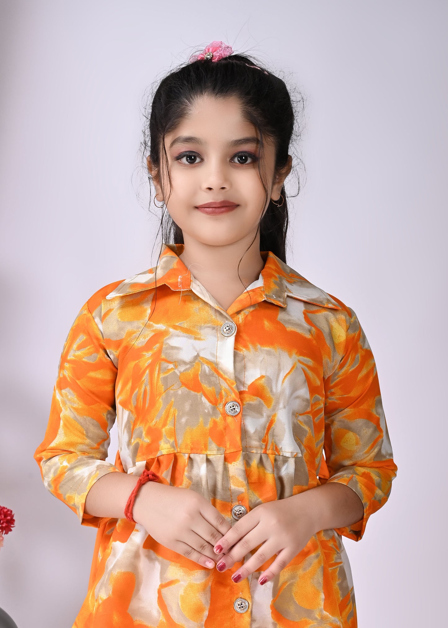 Girl's Stylish ETHNIC SET DRESS Western Party Wear Dresses Girls' Orange Floral Printed Tunic with Palazzo Pant Set | Stylish Party & Casual Wear | Soft Cotton Blend Fabric | Age 2-12 Years