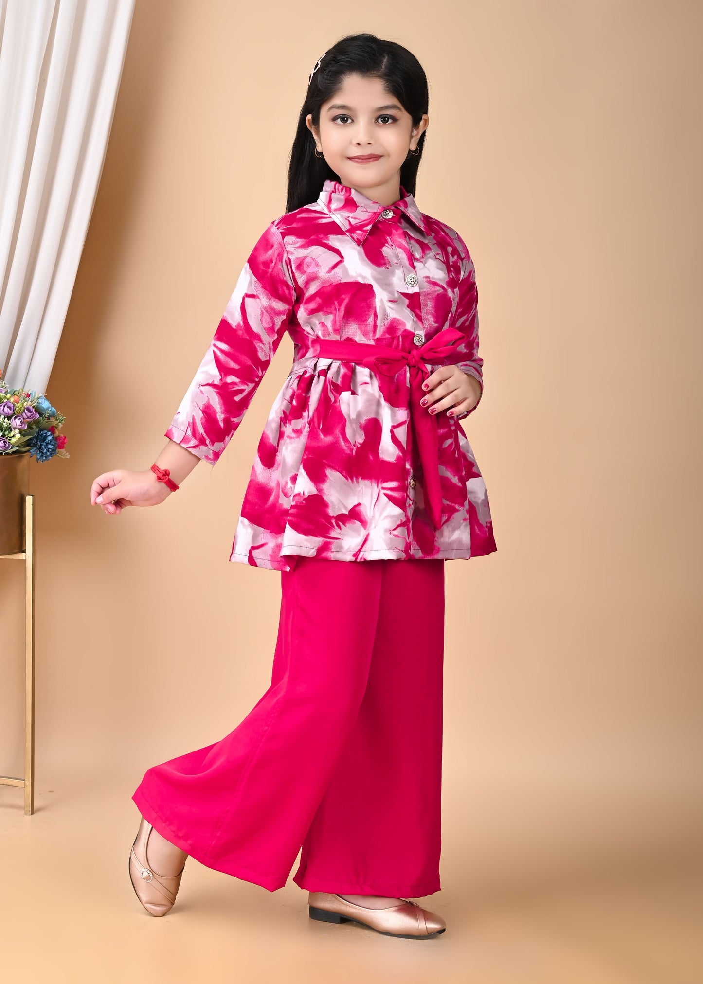 Girl's Stylish ETHNIC SET DRESS Western Party Wear Dresses Girls' Orange Floral Printed Tunic with Palazzo Pant Set | Stylish Party & Casual Wear | Soft Cotton Blend Fabric | Age 2-12 Years