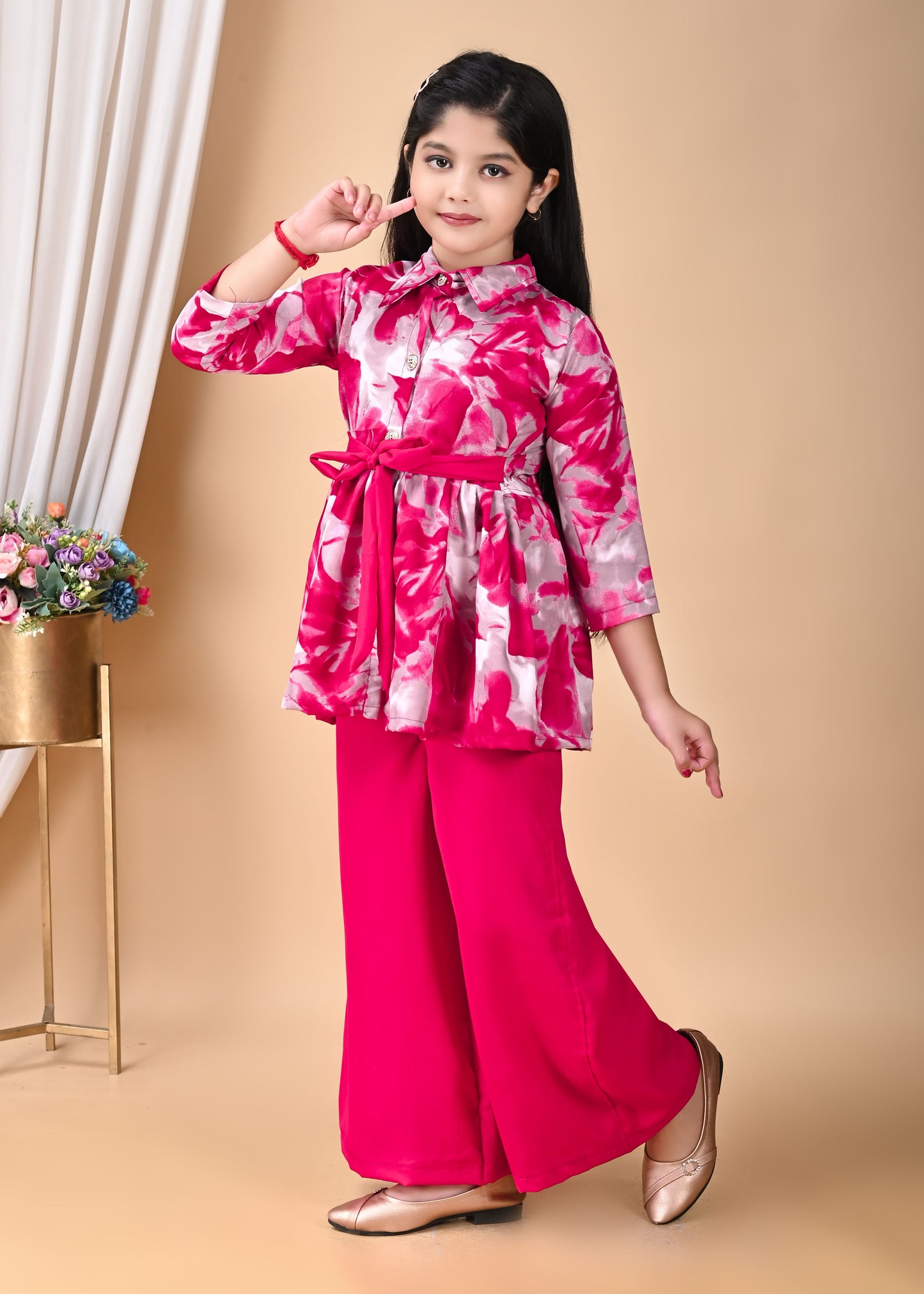 Girl's Stylish ETHNIC SET DRESS Western Party Wear Dresses Girls' Orange Floral Printed Tunic with Palazzo Pant Set | Stylish Party & Casual Wear | Soft Cotton Blend Fabric | Age 2-12 Years