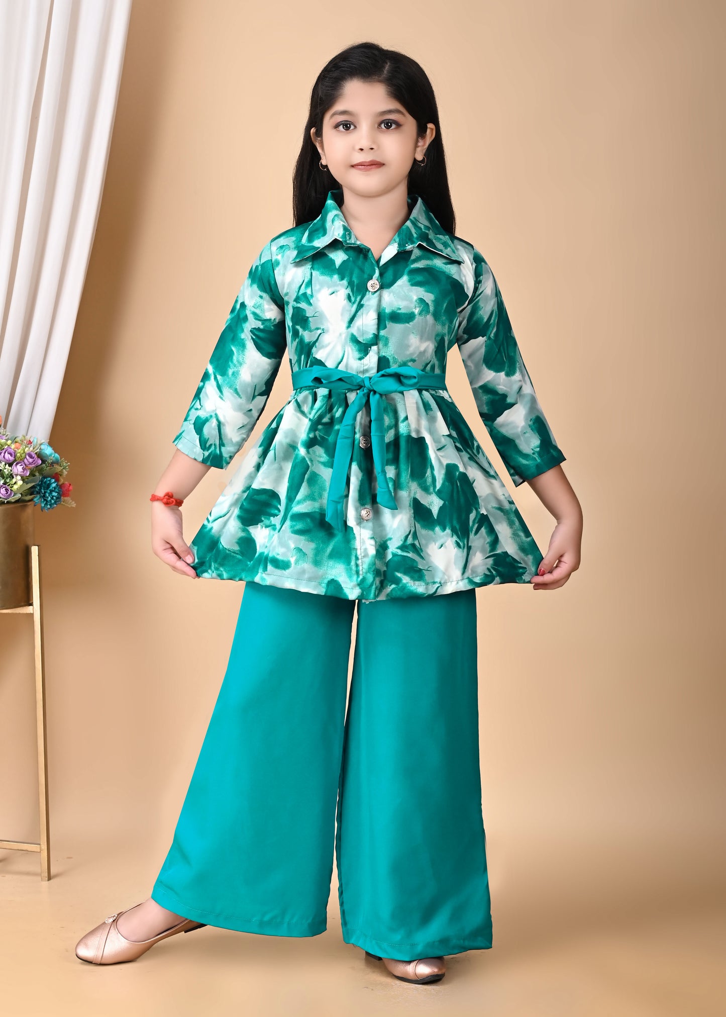 Girl's Stylish ETHNIC SET DRESS Western Party Wear Dresses Girls' Orange Floral Printed Tunic with Palazzo Pant Set | Stylish Party & Casual Wear | Soft Cotton Blend Fabric | Age 2-12 Years