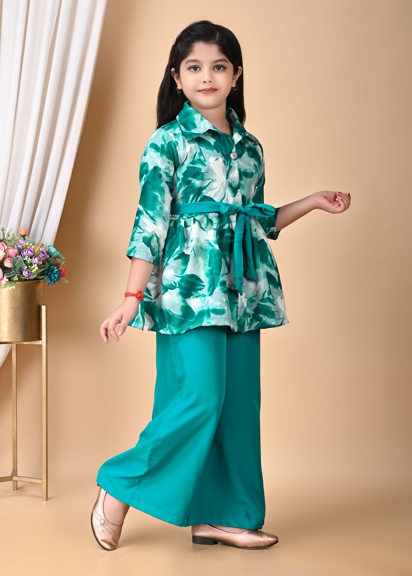 Girl's Stylish ETHNIC SET DRESS Western Party Wear Dresses Girls' Orange Floral Printed Tunic with Palazzo Pant Set | Stylish Party & Casual Wear | Soft Cotton Blend Fabric | Age 2-12 Years