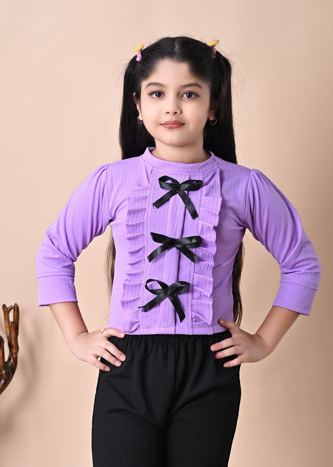 Girls Stylish RED Bow Top with Black Palazzo Pant Set, 2-13YEARS