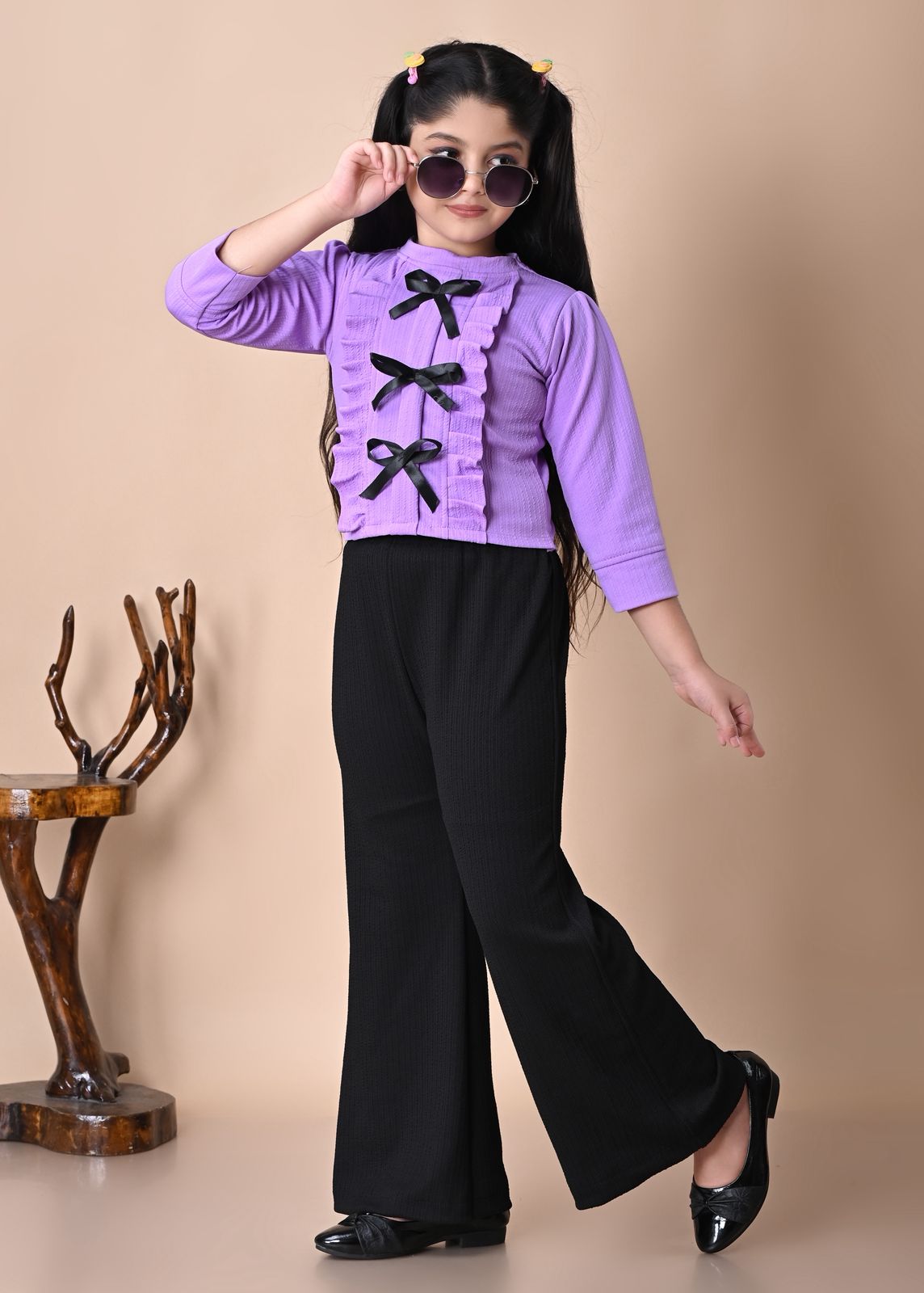 Girls Stylish RED Bow Top with Black Palazzo Pant Set, 2-13YEARS