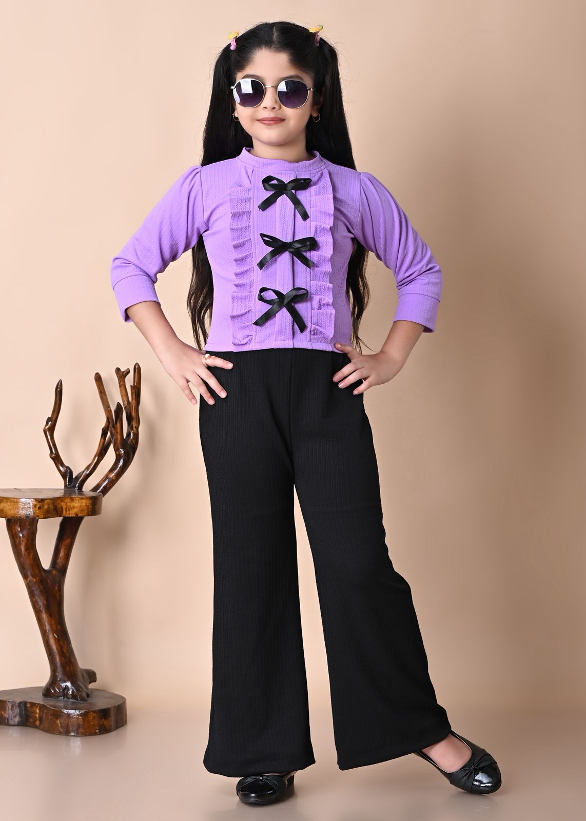 Girls Stylish RED Bow Top with Black Palazzo Pant Set, 2-13YEARS
