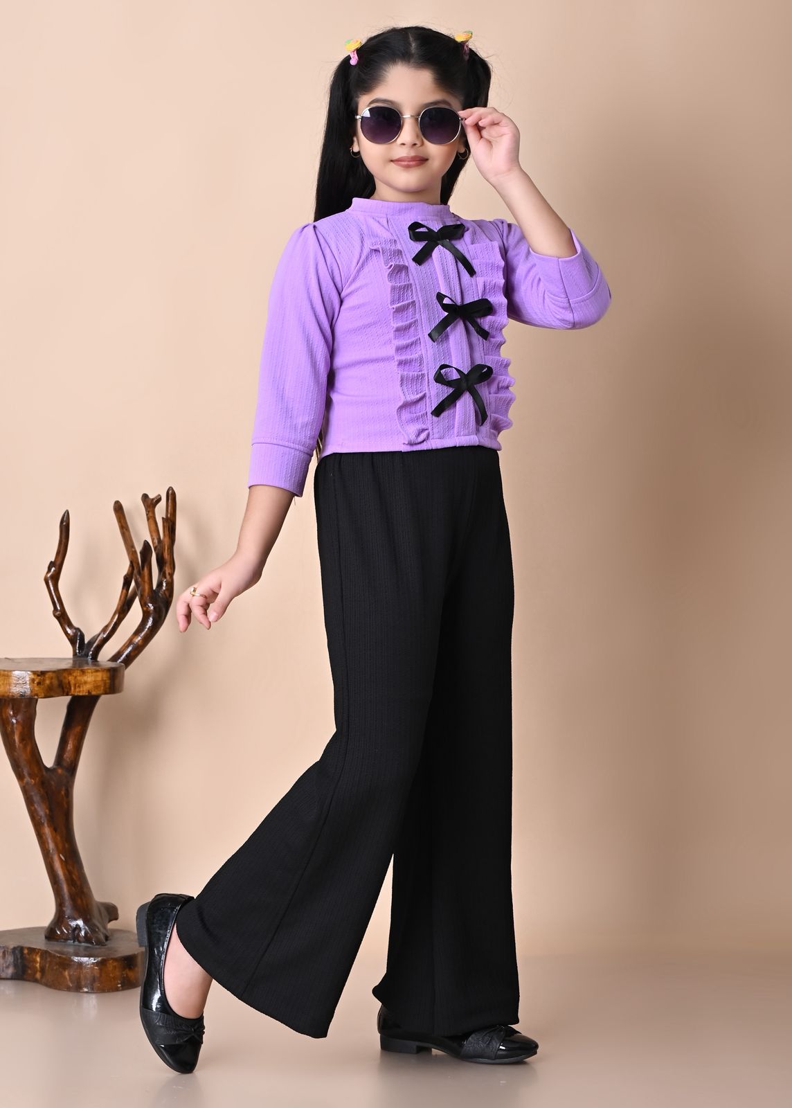 Girls Stylish RED Bow Top with Black Palazzo Pant Set, 2-13YEARS