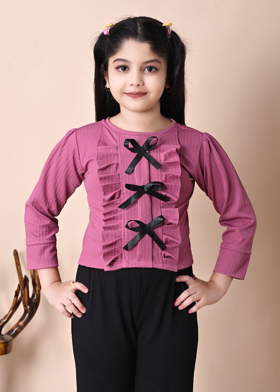Girls Stylish RED Bow Top with Black Palazzo Pant Set, 2-13YEARS