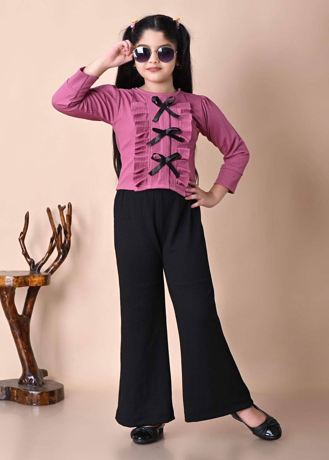 Girls Stylish RED Bow Top with Black Palazzo Pant Set, 2-13YEARS