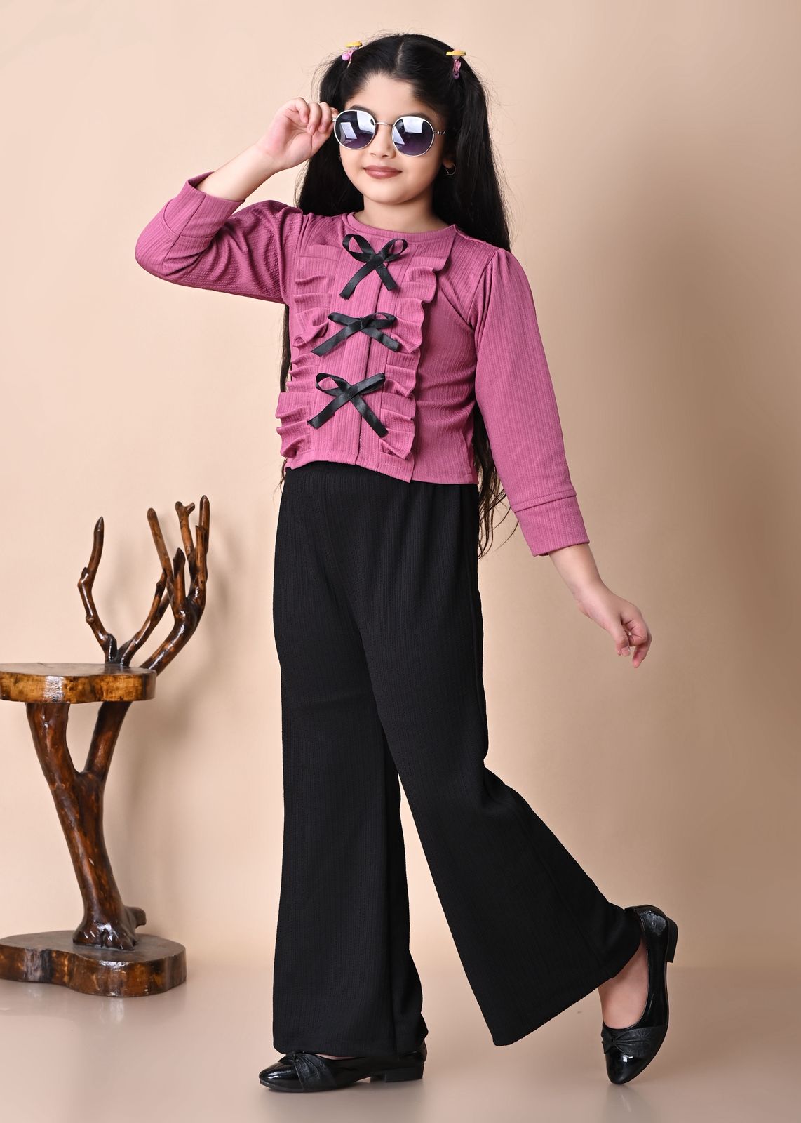 Girls Stylish RED Bow Top with Black Palazzo Pant Set, 2-13YEARS