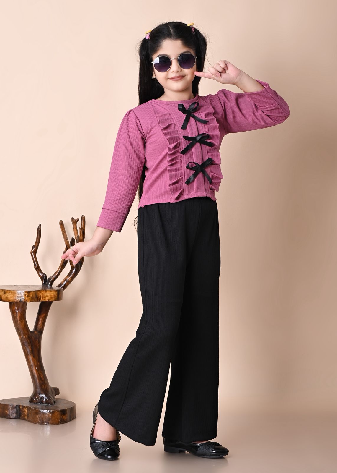 Girls Stylish RED Bow Top with Black Palazzo Pant Set, 2-13YEARS