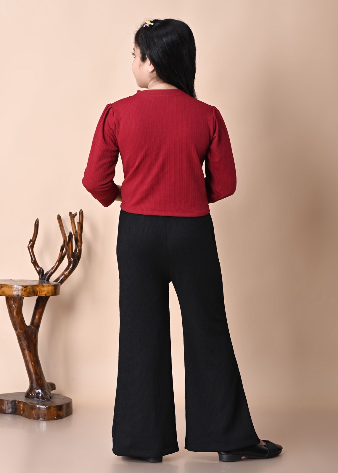 Girls Stylish RED Bow Top with Black Palazzo Pant Set, 2-13YEARS