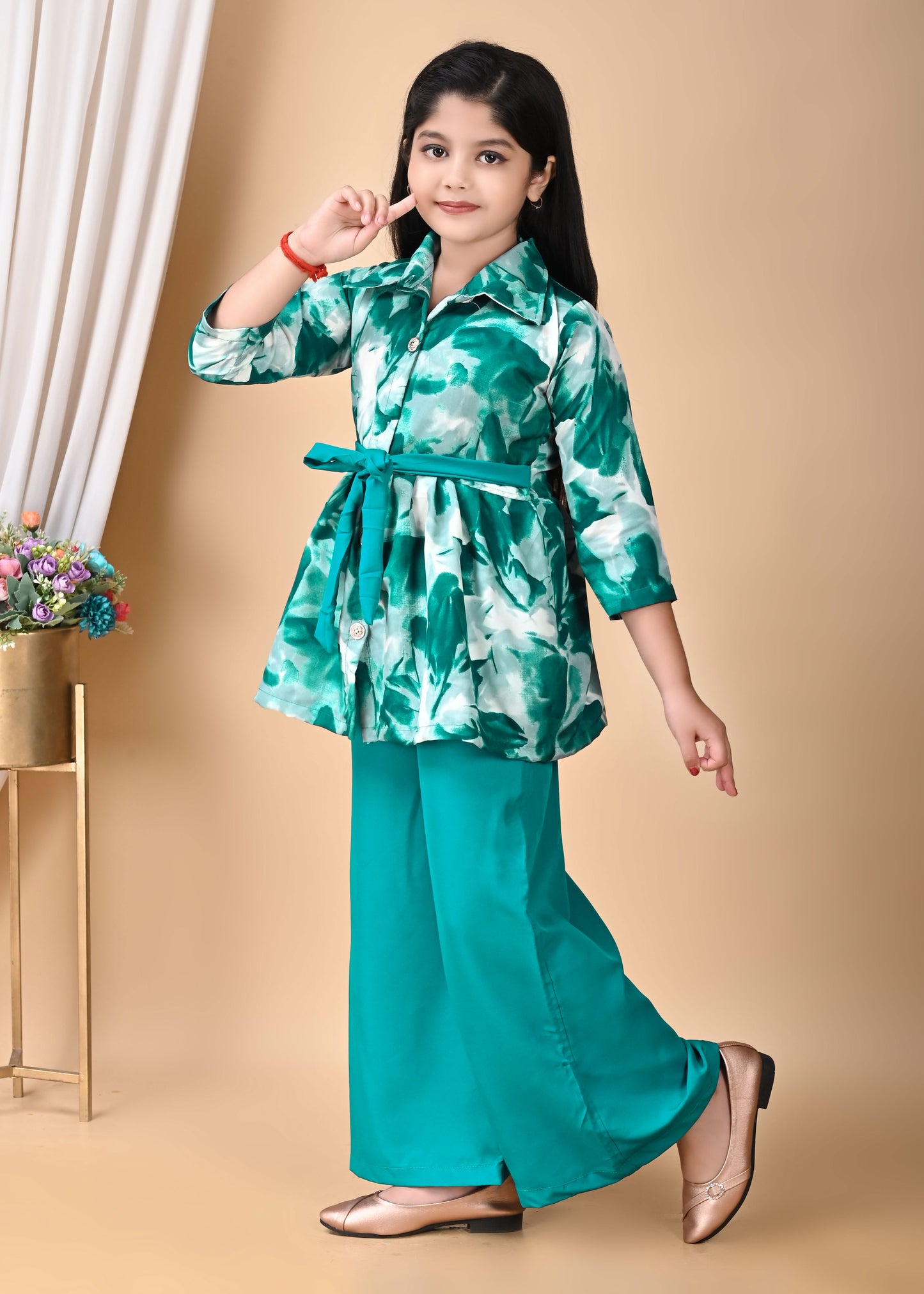 Girl's Stylish ETHNIC SET DRESS Western Party Wear Dresses Girls' Orange Floral Printed Tunic with Palazzo Pant Set | Stylish Party & Casual Wear | Soft Cotton Blend Fabric | Age 2-12 Years