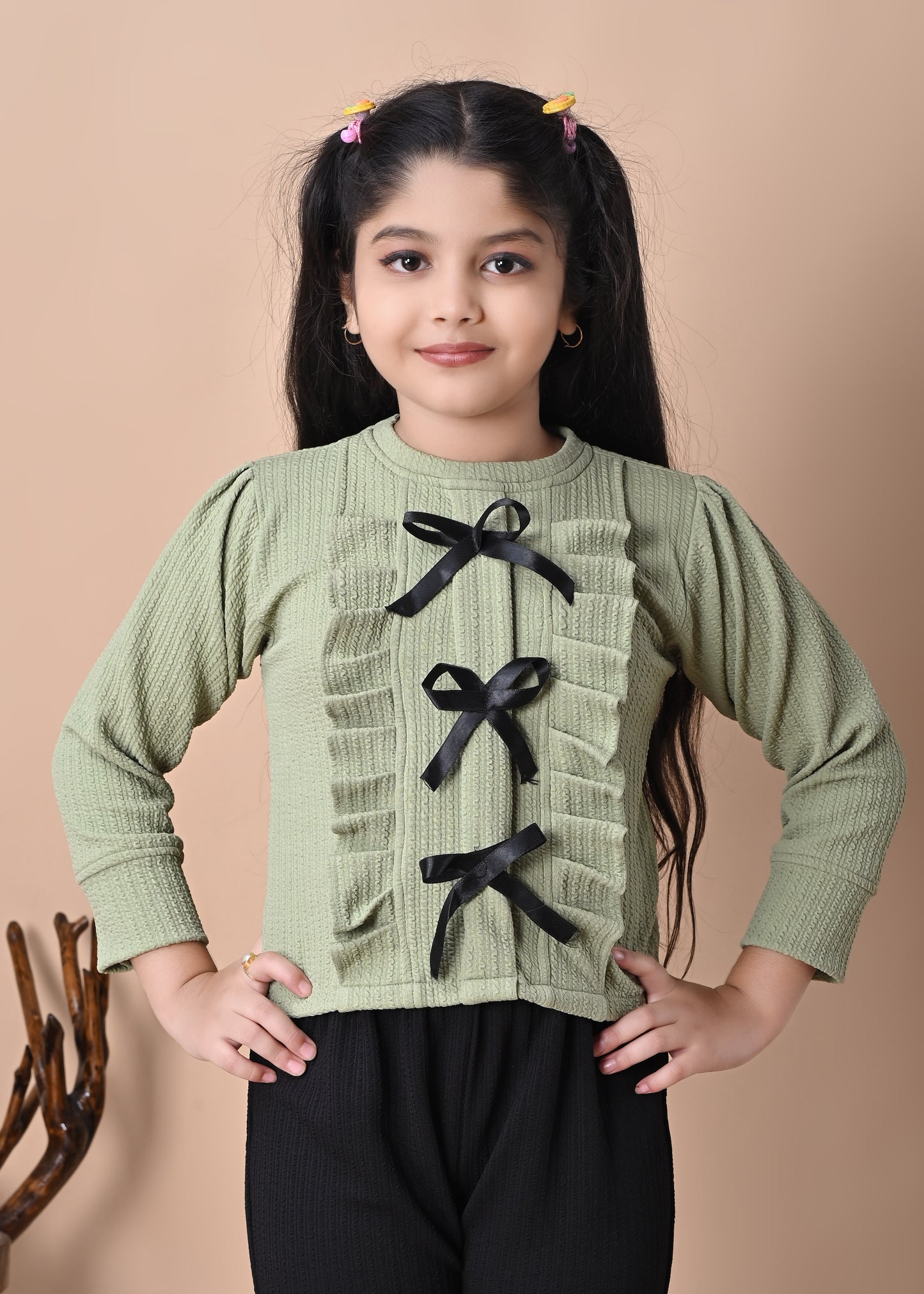 Girls Stylish RED Bow Top with Black Palazzo Pant Set, 2-13YEARS