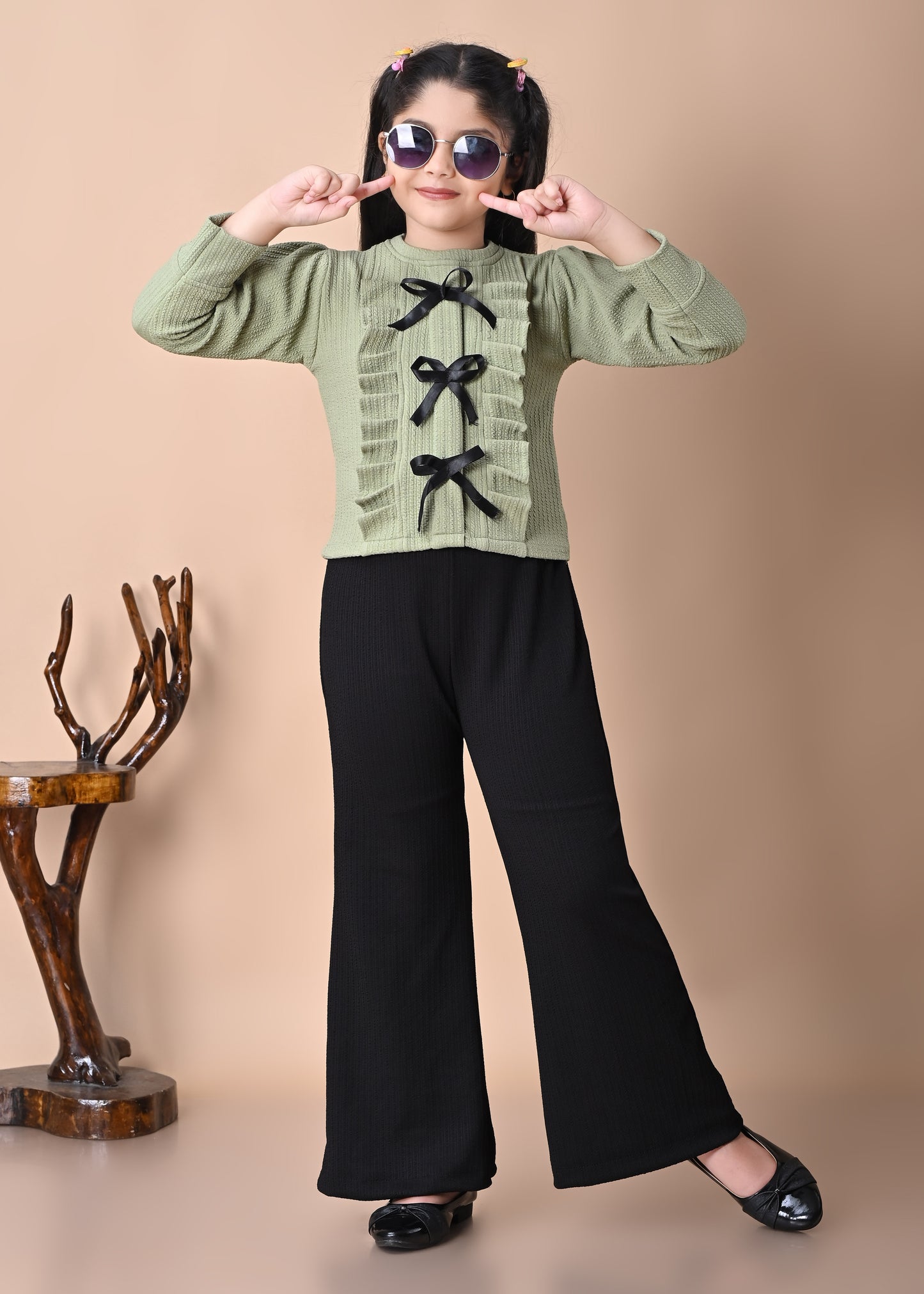 Girls Stylish RED Bow Top with Black Palazzo Pant Set, 2-13YEARS