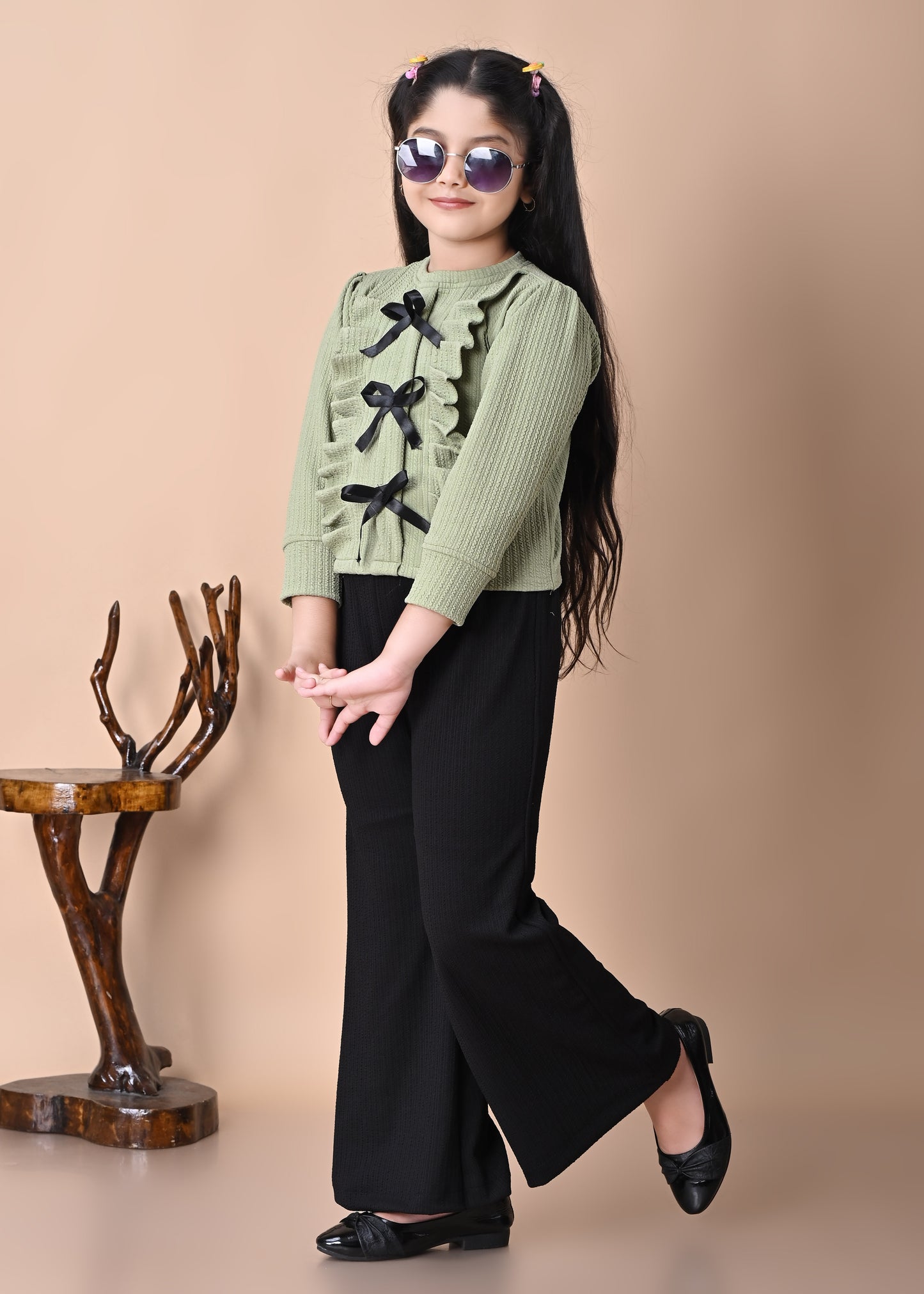 Girls Stylish RED Bow Top with Black Palazzo Pant Set, 2-13YEARS