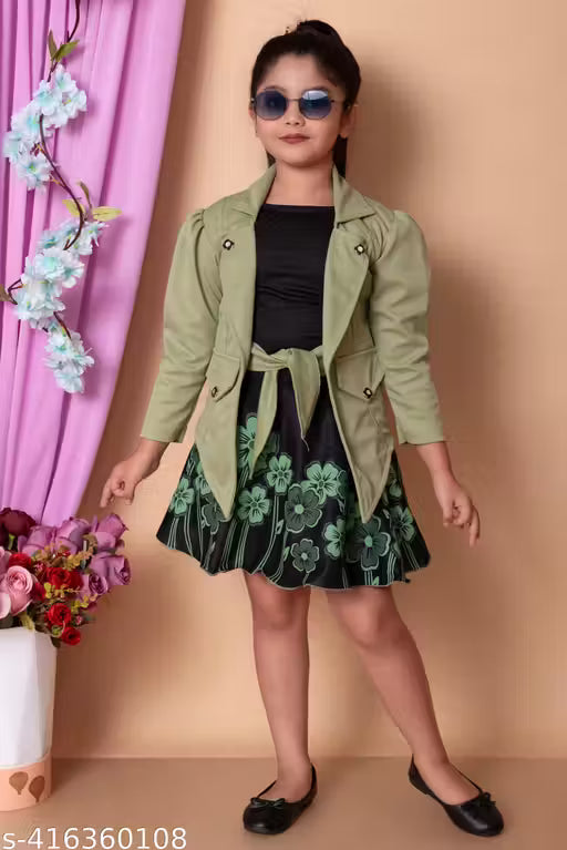 Girls Midi/Knee Length Party/Festive/Wedding Dress (Short Sleeve) JACKET,INNER,SKIRT AND BELT.